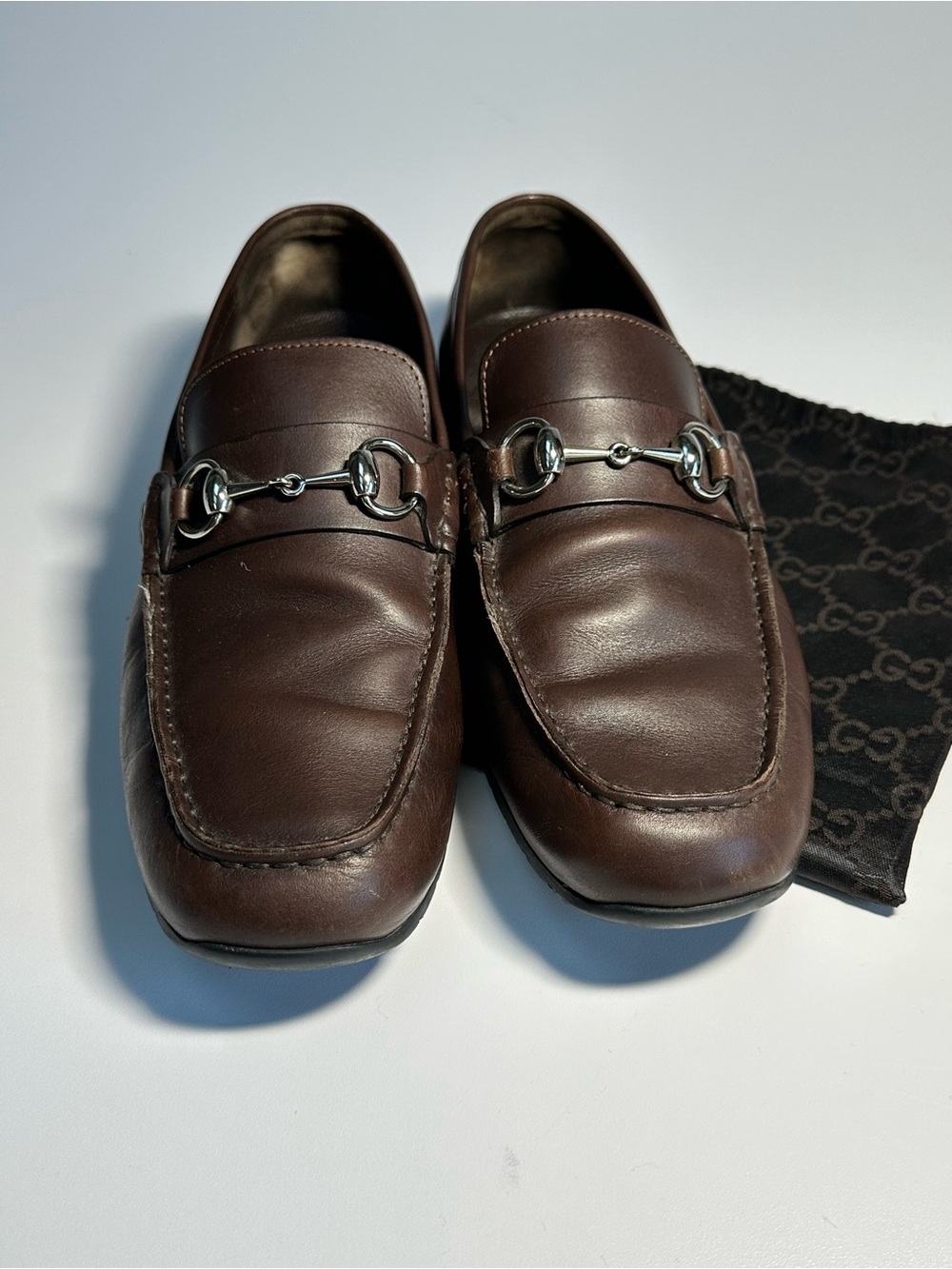 Gucci Brown Leather Horsebit Loafers 8G Brown with Dustbag